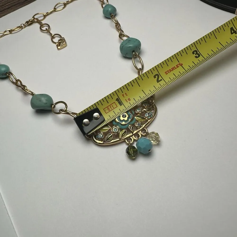 Swarovski Crystal Blue Bead & Enamel Necklace Gold Tone (Swan Signed) - Image 3