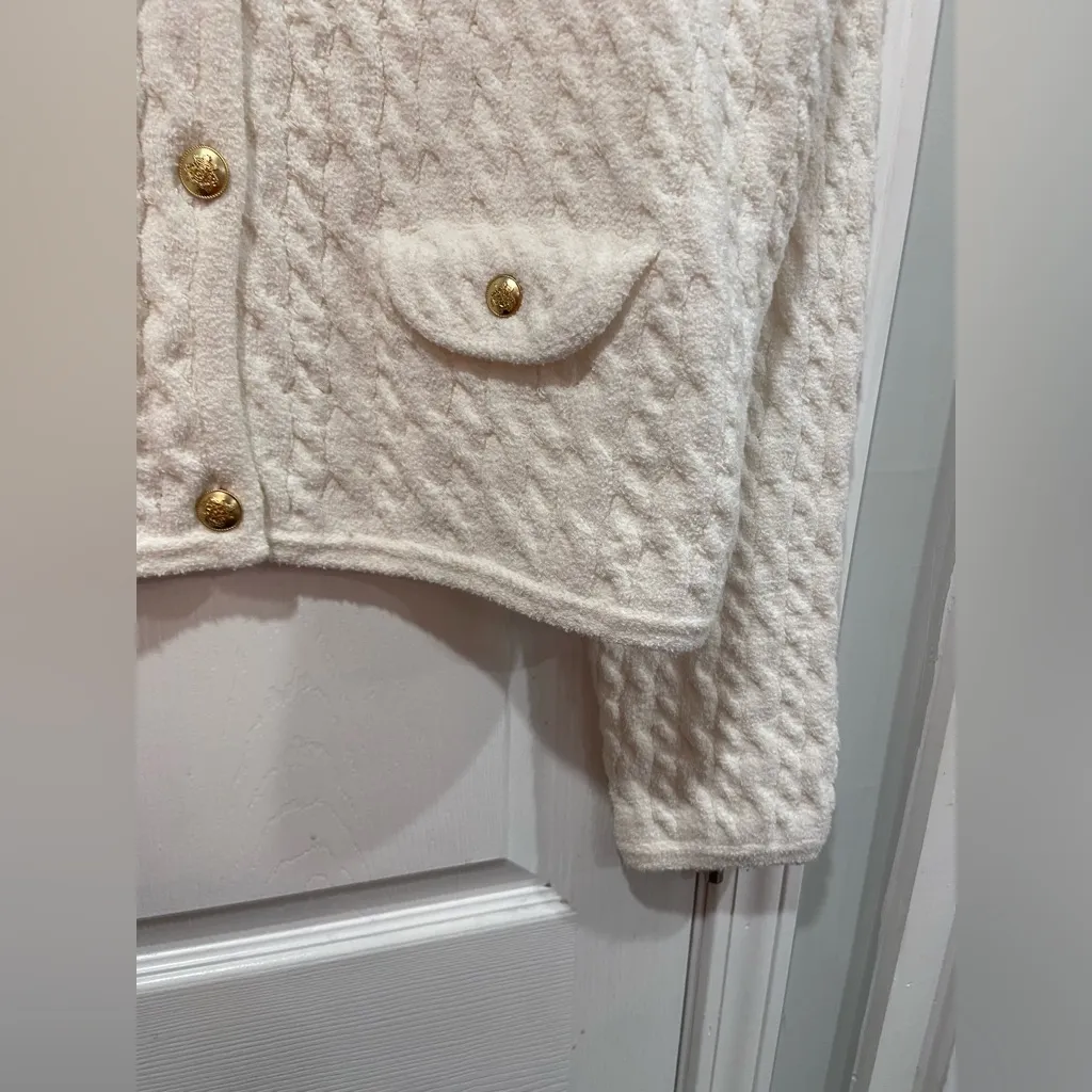 NWT J. Crew Size XL Odette Cable Knit Sweater Lady Jacket Gold Buttons Soft Cozy - Image 7
