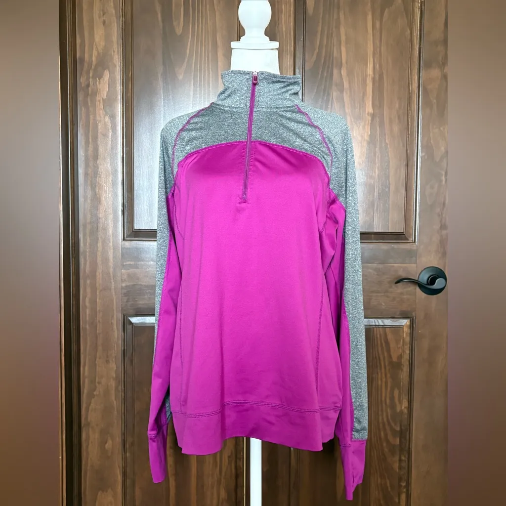 Women's Tek Gear Purple Gray Quarter-Zip Long Sleeve Top XL - Image 2