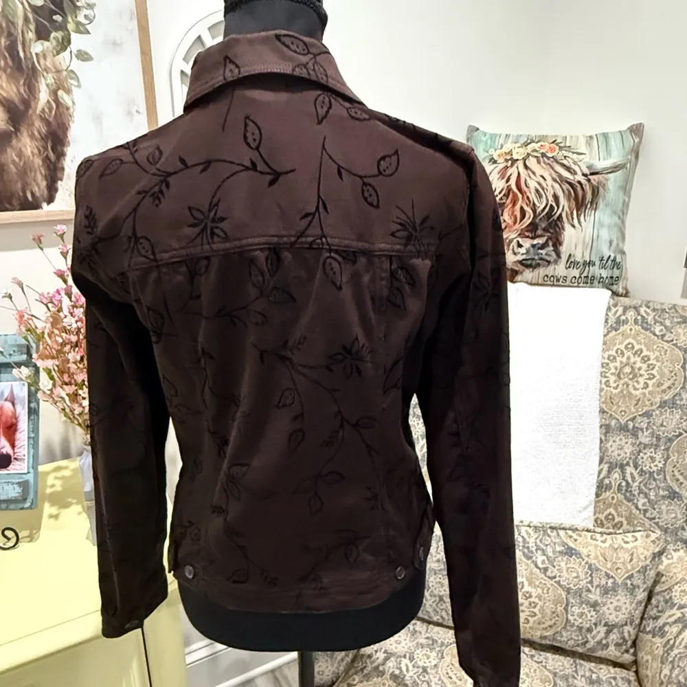 Brown Embellished Button Down Jacket with Notched Collar - Image 4