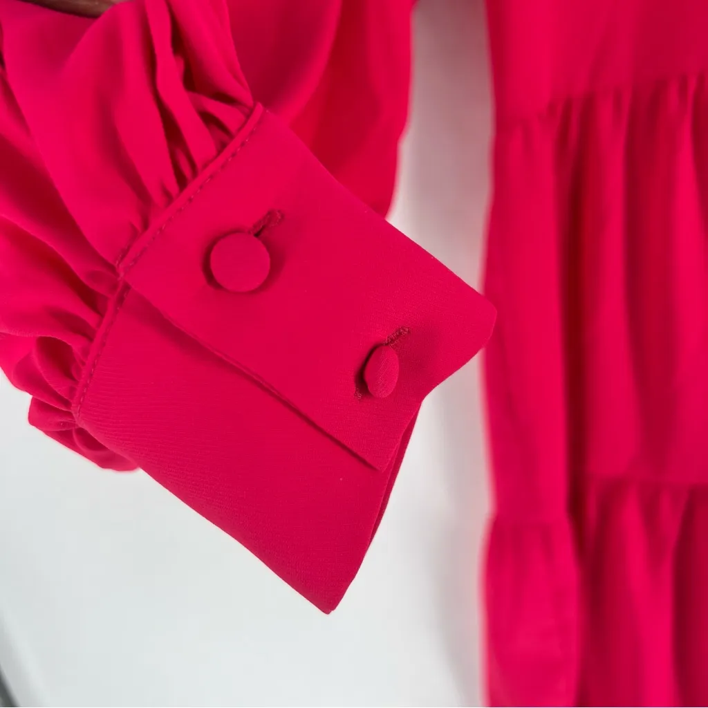 Amanda Uprichard Saffron Dress in Begonia Pink Long Sleeve V-Neck Tiered Mini XS - Image 5