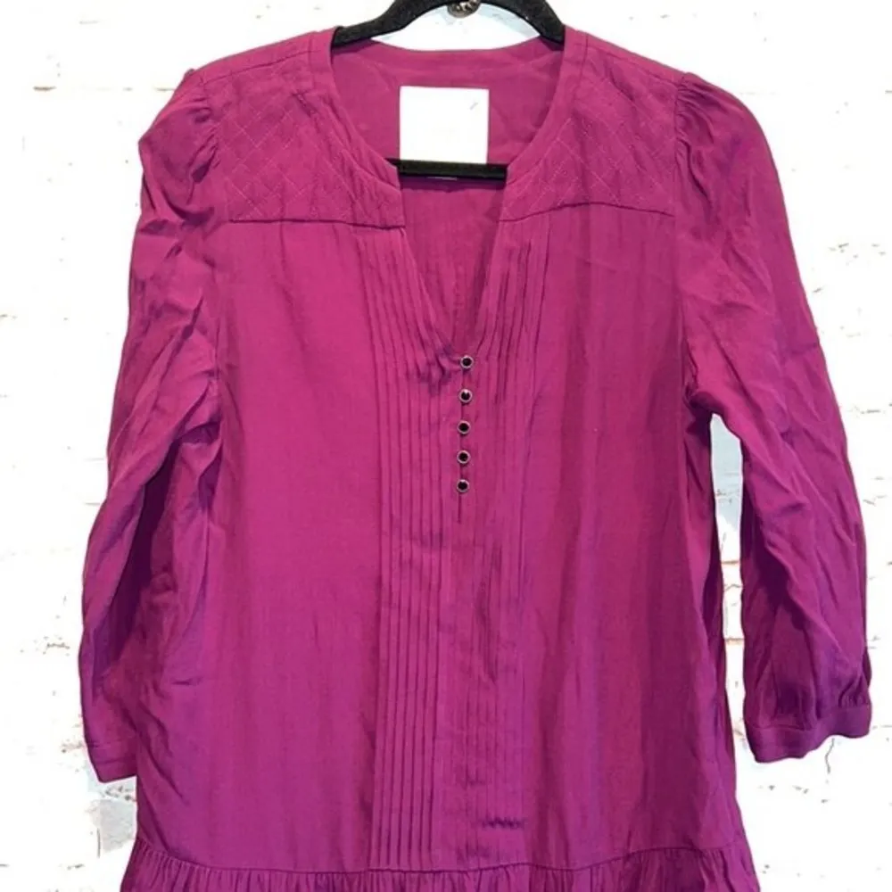 Maeve Anthropologie Galina drop waist plum purple dress Pleated v neck S mini - Image 4