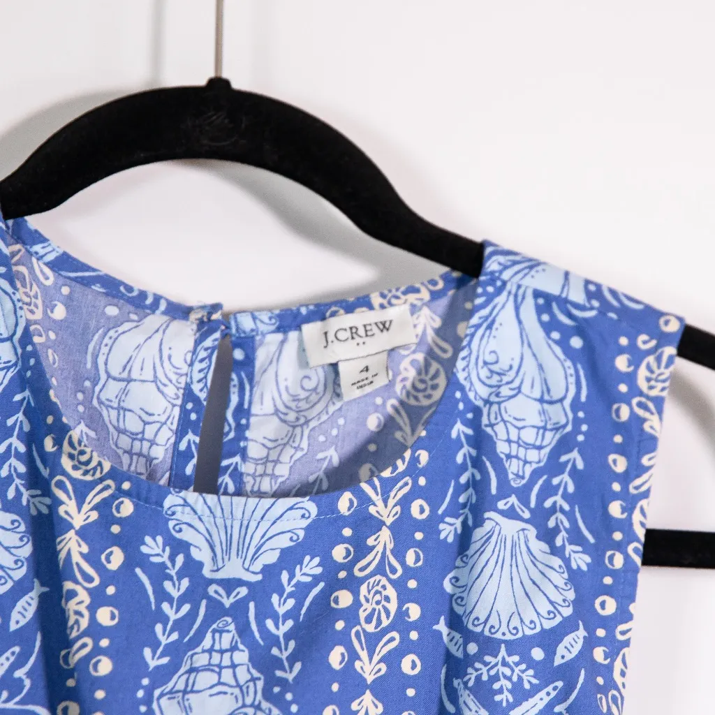 J. Crew Cotton Poplin Stretch Tier Rope Belt Midi Dress Vintage Peri Gentle Sea - Image 2