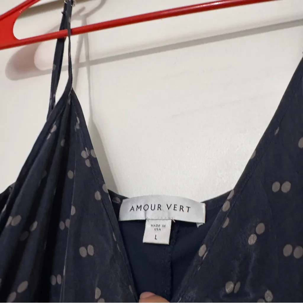 Amour Vert Cupro Navy Polka Dot Maxi Tank Dress - Image 4