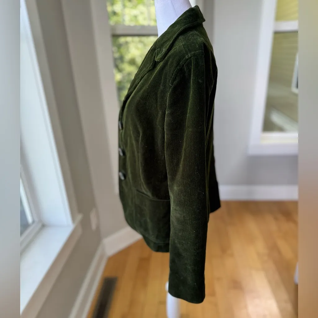 Vintage 90s GAP Olive Green Corduroy Fitted Cropped Blazer Jacket Size 6 - Image 2