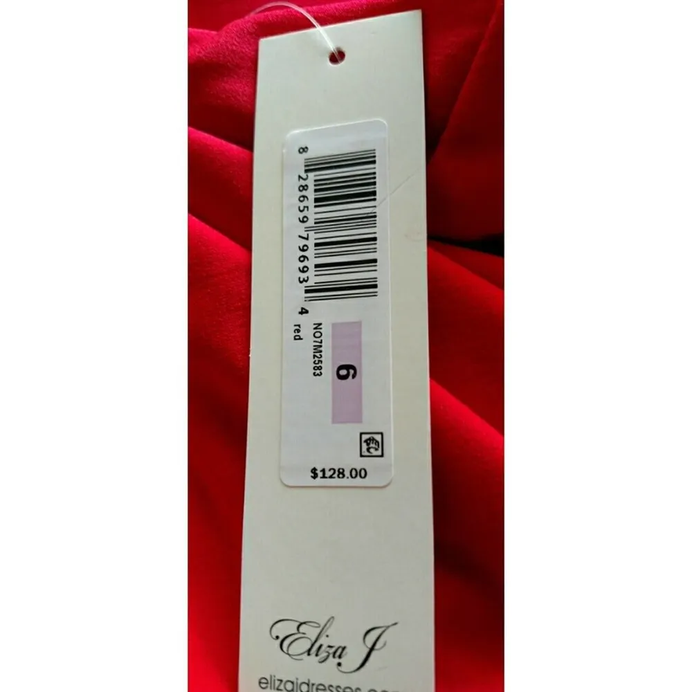 Eliza J Lace-Up Back A-Line Dress Red Jewel Neck 6 New - Image 5