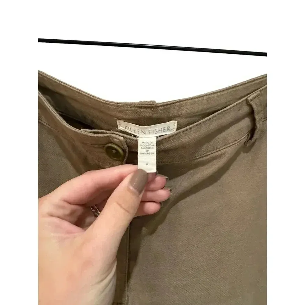 Eileen Fisher Khaki Cotton Hemp Stretch Tapered Relaxed Boho Pant Size‎ 6 - Image 4
