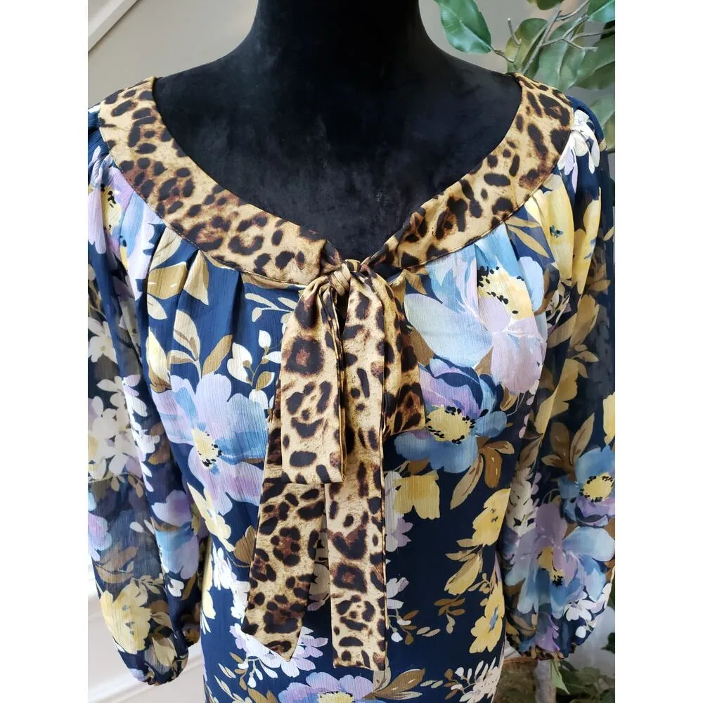 Women's Sunny Leigh Sheer Floral Top with Leopard Collar XL Pullover Outdoor - Image 6