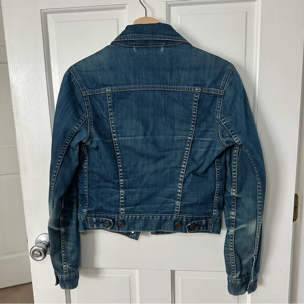 Levi’s Distressed Grunge Orange Tab Fitted Jean Jacket Size S - Image 2