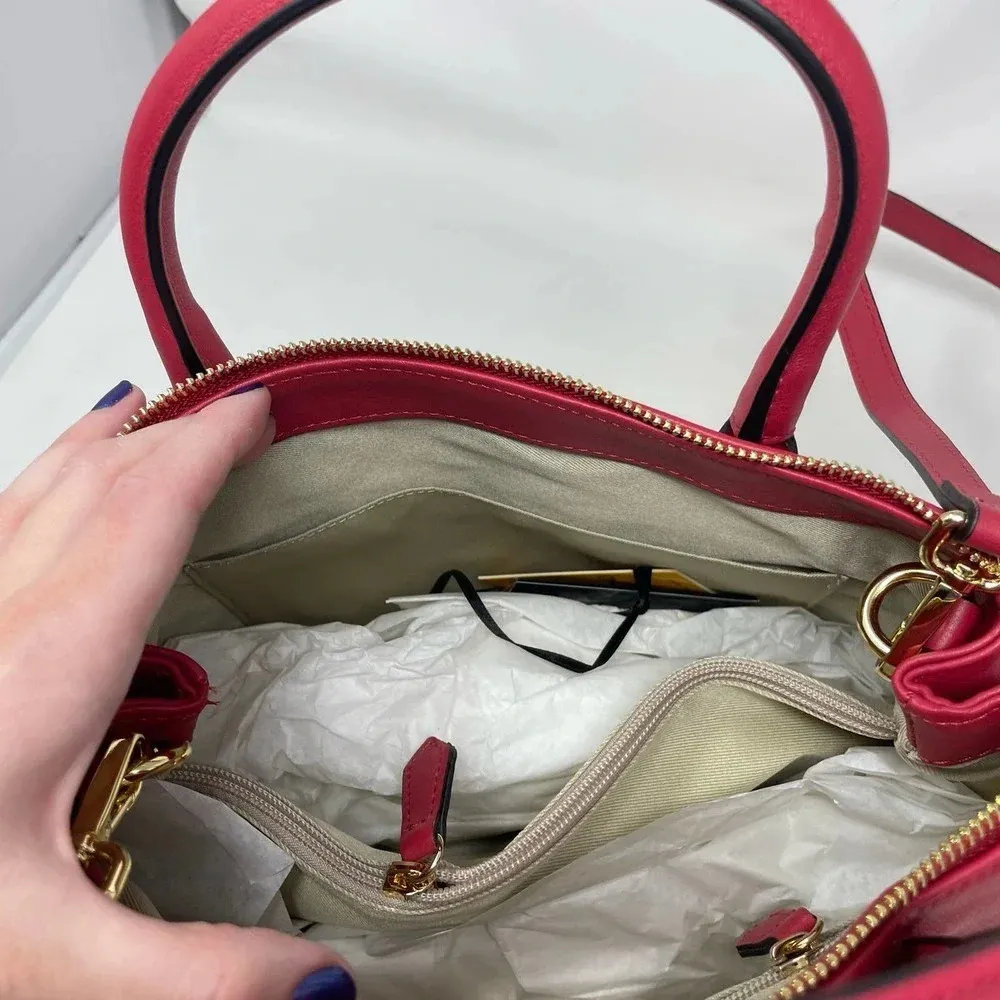 Mario Valentino Ally Leather Embossed Satchel Crossbody Bag‎ Lipstick Red - Image 12