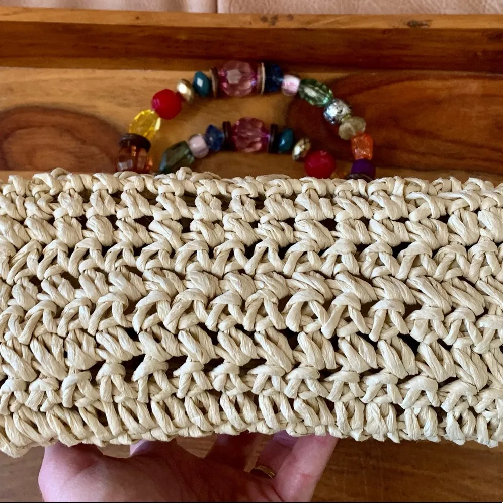 Cappelli Woven Straw Bag With Jeweled Handles - Image 4