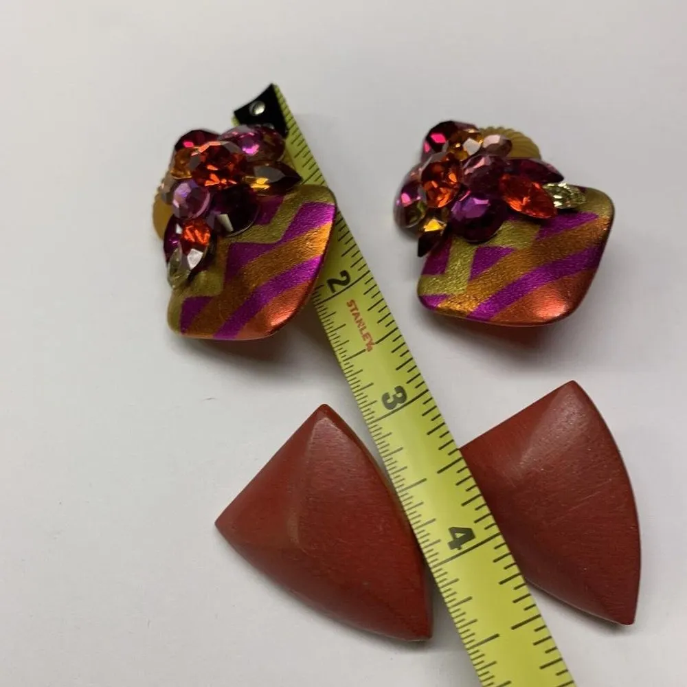 Lot Of 2 Vintage Statement Clipon Clip On Costume Earrings Mix Red / Pink - Image 6