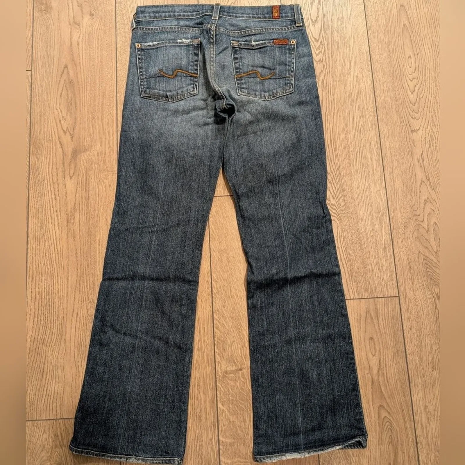 7 For All Mankind Womens 28 Bootcut Jeans Designer Denim Dark Faded Wash USA - Image 5