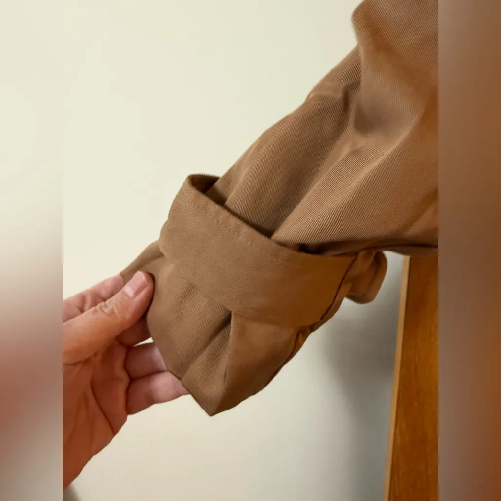 Elie. Elie Tahari Long Trench Coat Open Front Wide Lapel Unlined Brown Small - Image 3