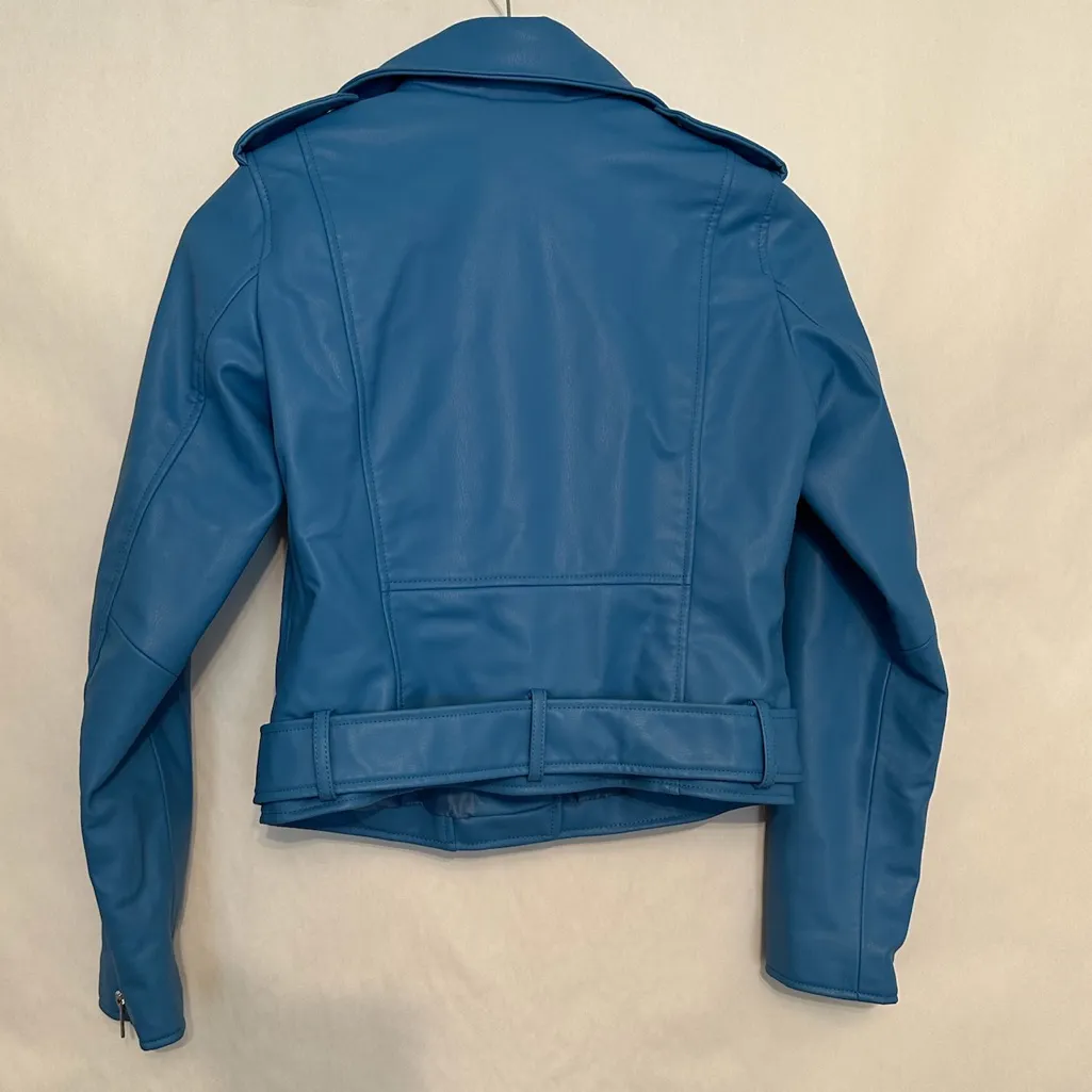 ZARA Faux Leather Blue Moto Jacket XS Biker Blogger Favorite TikTok Style - Image 14