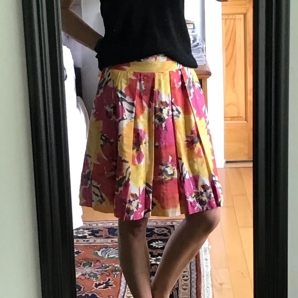 Vintage The Limited Pink Yellow Floral Silk Cotton Pleated A Line Skirt Sz 6 - Image 2