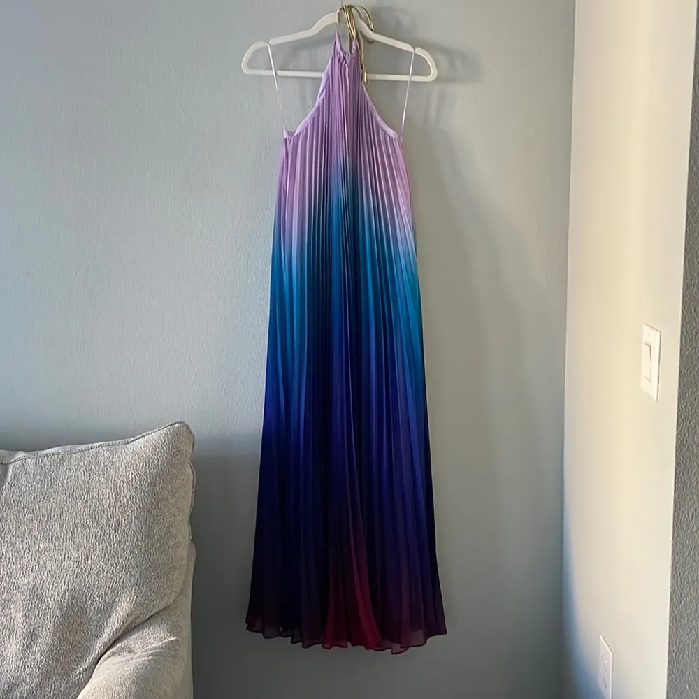 L’Atiste by Amy Pleated Rainbow Halter Maxi Dress - Image 3