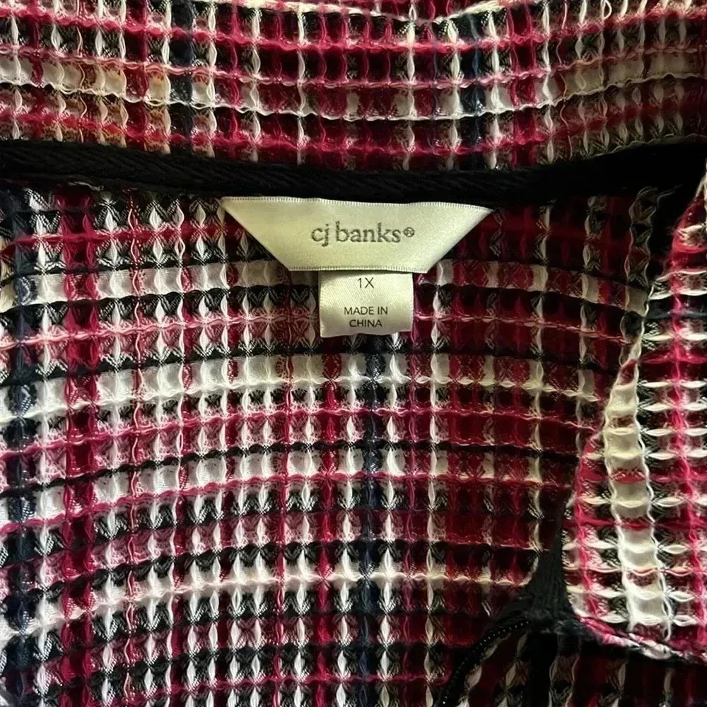 Christopher & Banks Women’s Pink Plaid Waffle Knit Jacket G3 - Image 3