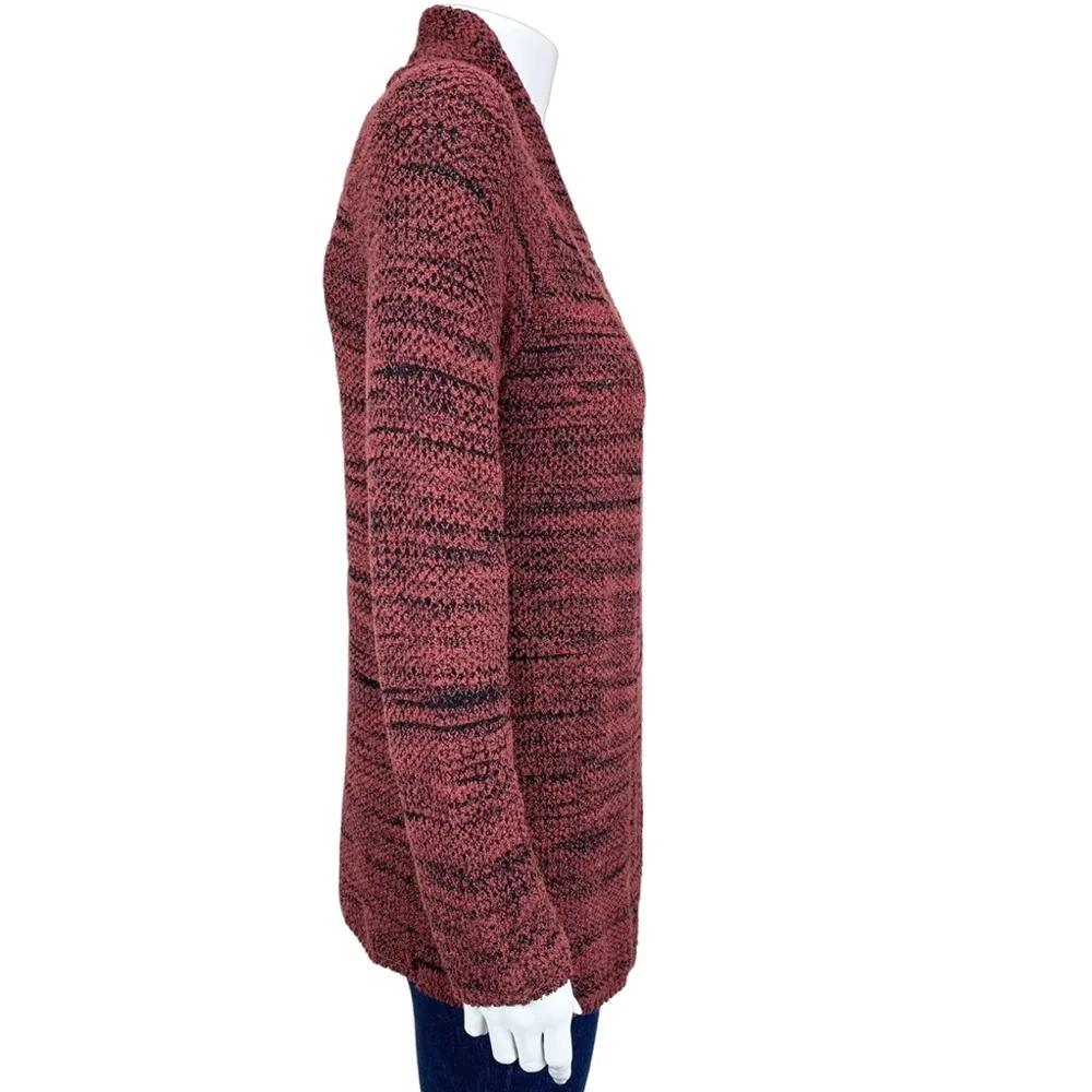 NIC + ZOE BOUCLE RED BLACK HEATHER OPEN CARDIGAN COTTON NYLON WOOL SWEATER - Image 3