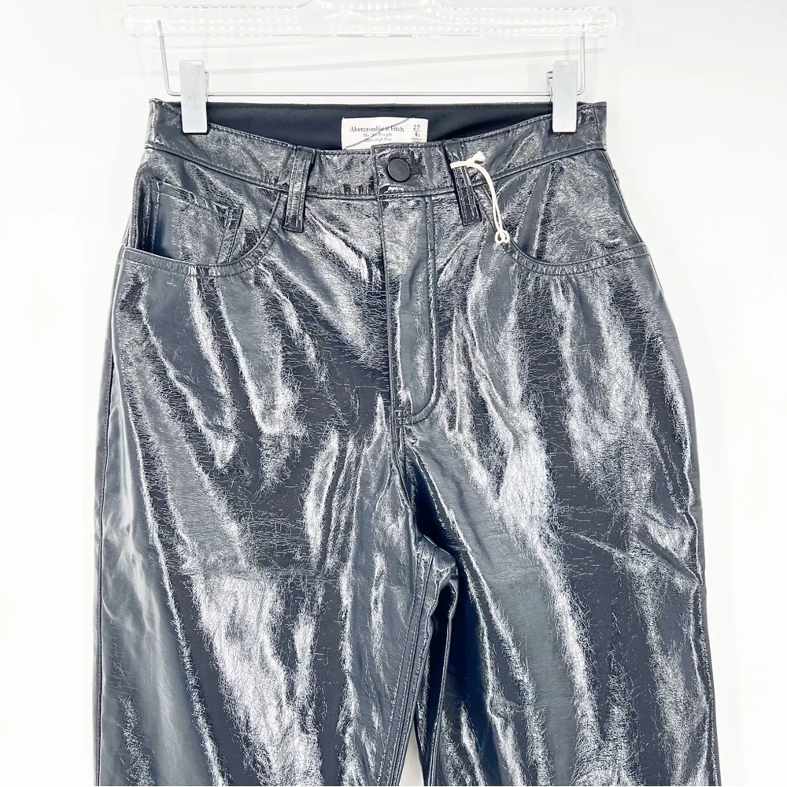 NEW Abercrombie‎ & Fitch Patent Leather 90s Straight Curve Love Pants 27 Short - Image 4