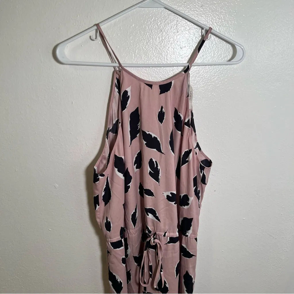 Loft Sleeveless Midi Dress Pink Black Feather Print L - Image 4