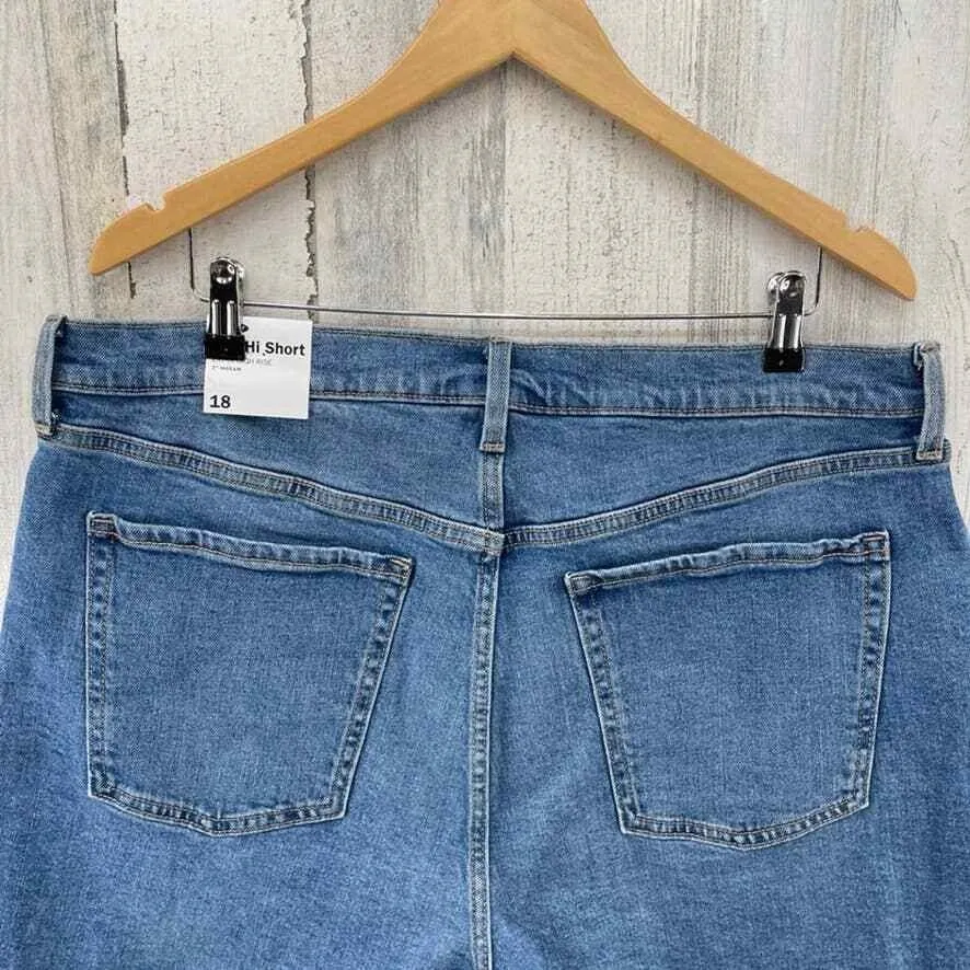 Old Navy Sky-Hi Short Women 18 Blue Jean Distressed Cutoff High Rise Button Fly - Image 4