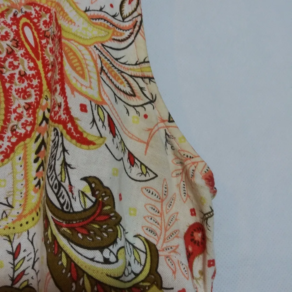 David Brooks Linen Coral Paisley Print Sleeveless Top Casual Vacation Size S Orange - Image 6