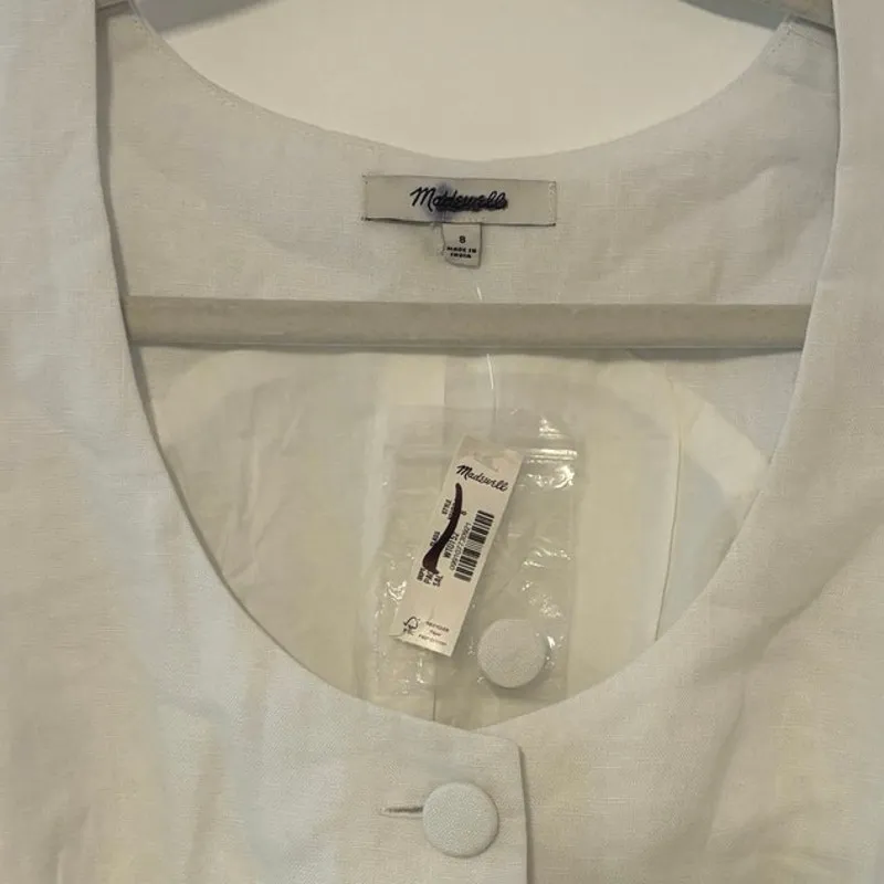 NWT Madewell Scoopneck Cutaway Linen Vest In White Salt Size 8 - Image 6