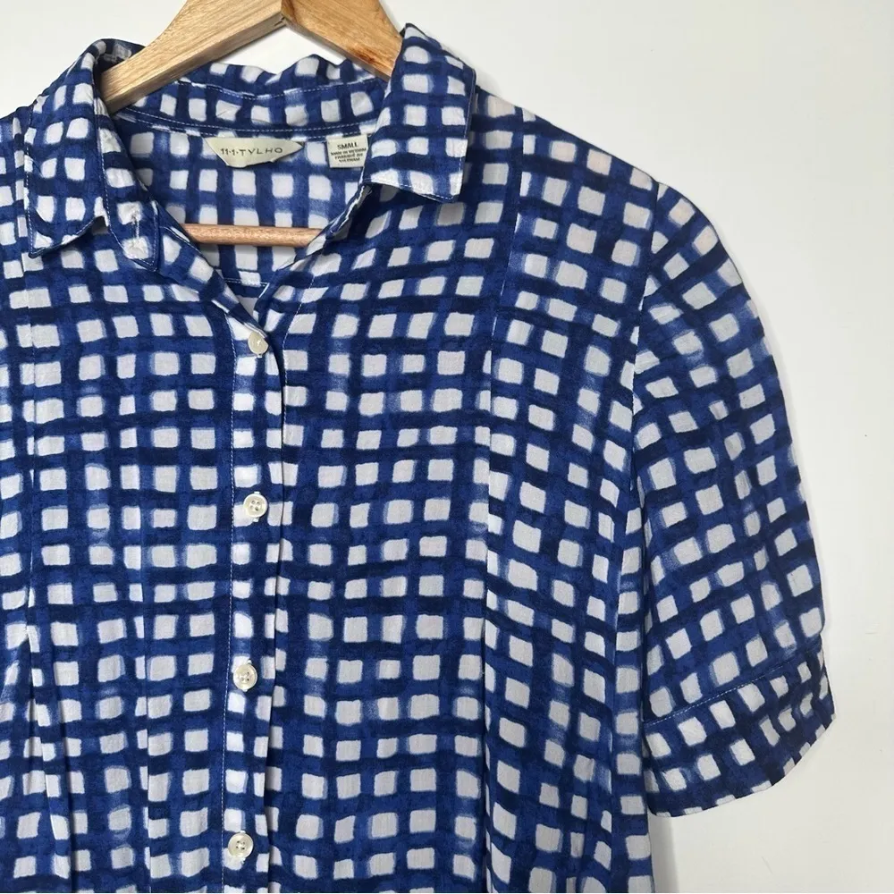 Anthropologie 11•1•TYLHO Adanne Blue Check Swing Blouse Top Size Small - Image 4