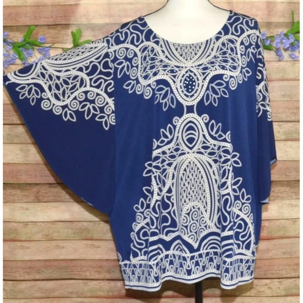 JM Collection Blue Studded Dolman Sleeve Blouse Top Plus Size 3X Tunic Office - Image 5