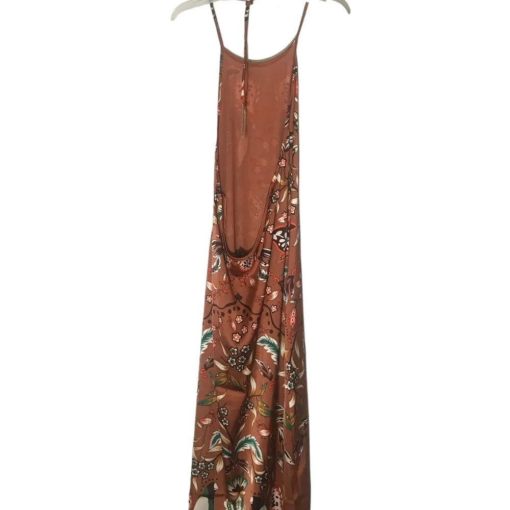 House of Harlow 1061 brown floral satin halter M midi dress NWT boho coc… - Image 4