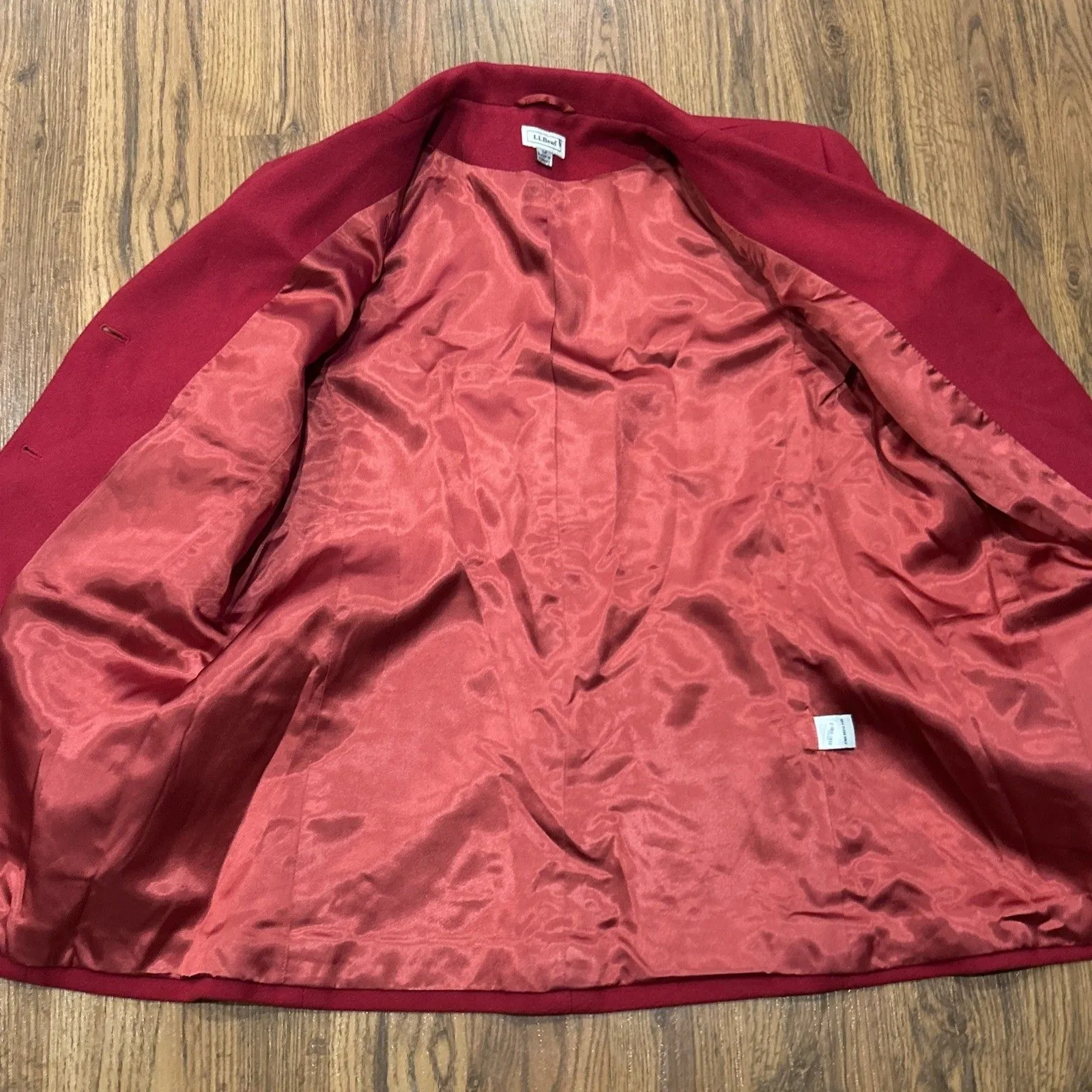 LL Bean Coat Womens 14 Red Wool Cashmere Pockets Jacket Lined - Image 6