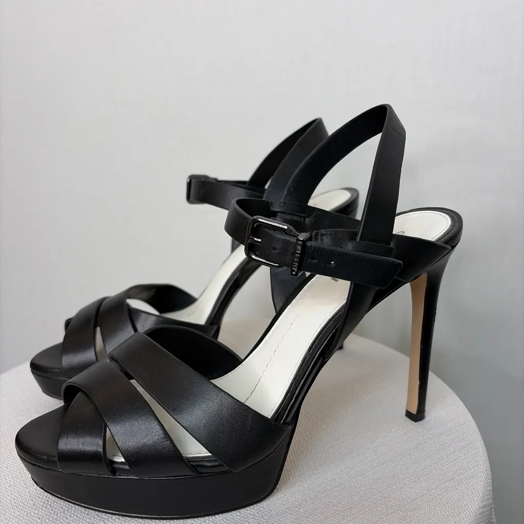 Gianni Bini Black Leather Platform Heels Ankle Strap Size 8(B100) - Image 4