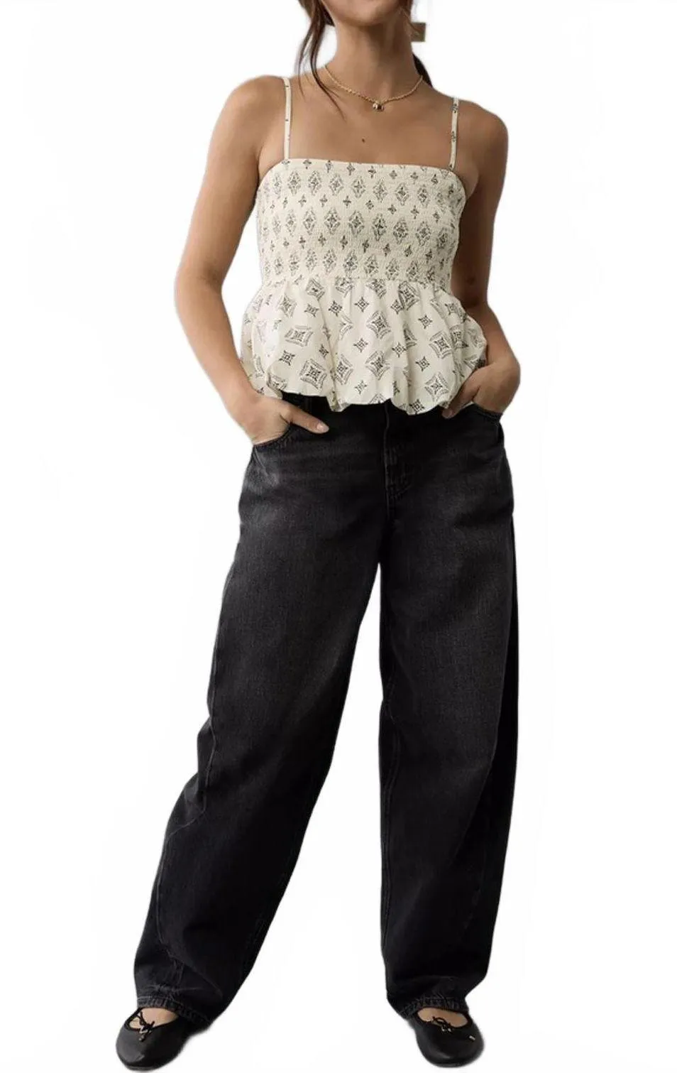 AE 100% Cotton Smocked Bubble Tank Top American Eagle Cream NWT Size Large - Image 5