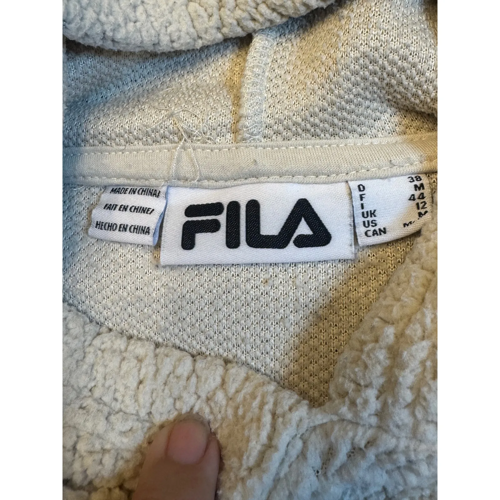 FILA Cream Sherpa Fleece Pullover Hoodie Sweatshirt Women's Medium - Image 4