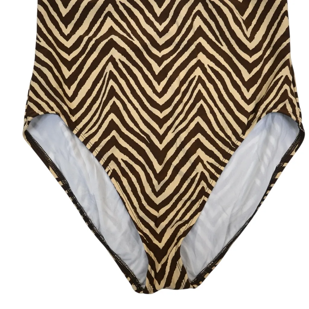 Talbots Women's Aqua Club Halter Keyhole One Piece Swimsuit Brown Tan Zebra - Image 5