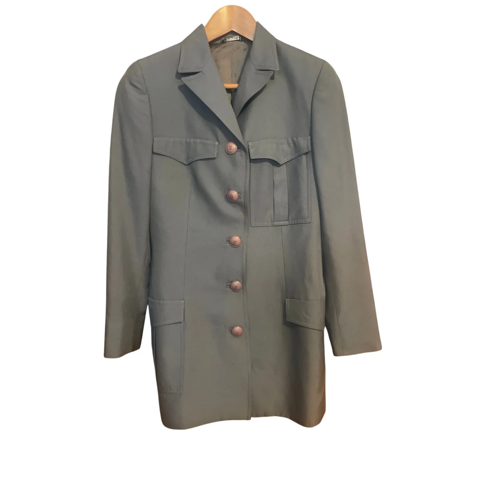 VERSACE Couture Gray Fitted Military Jacket Dress Length Size 4 - Image 3