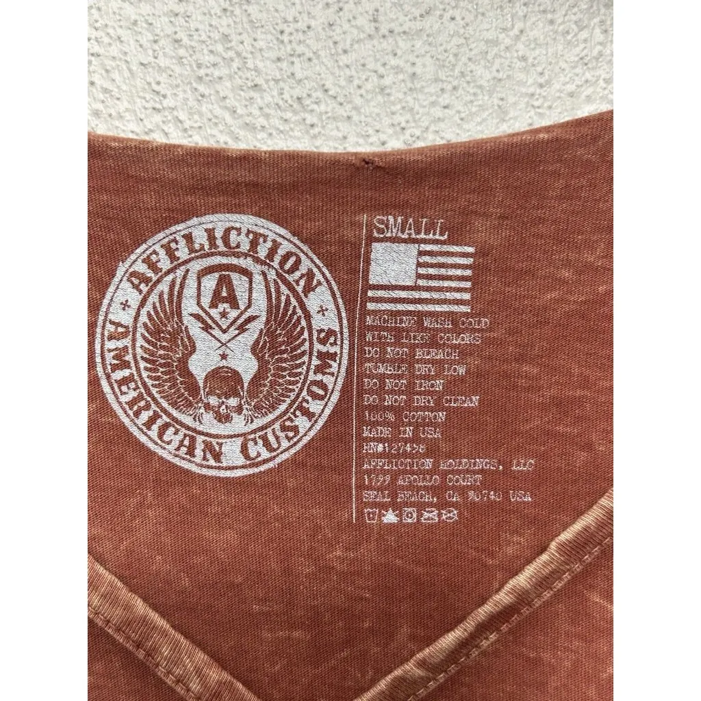 Affliction American Custom Top Womens Small Rust Biker Motorcycle Grunge Y2K - Image 3