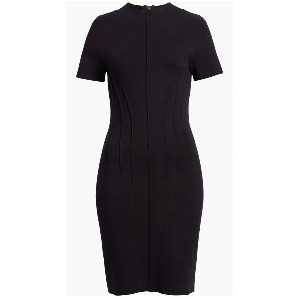 Eliza J Pintuck Short Sleeve Knit Fitted Sheath Dress Black Sz L NWT - Image 10