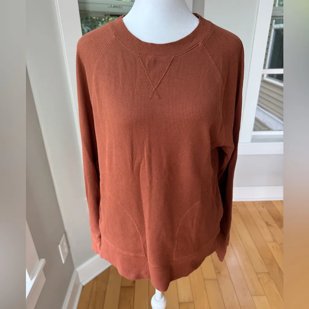 Eddie Bauer Rust Orange Thermal Cotton Long Sleeve Top Sweatshirt Pockets XS - Image 8