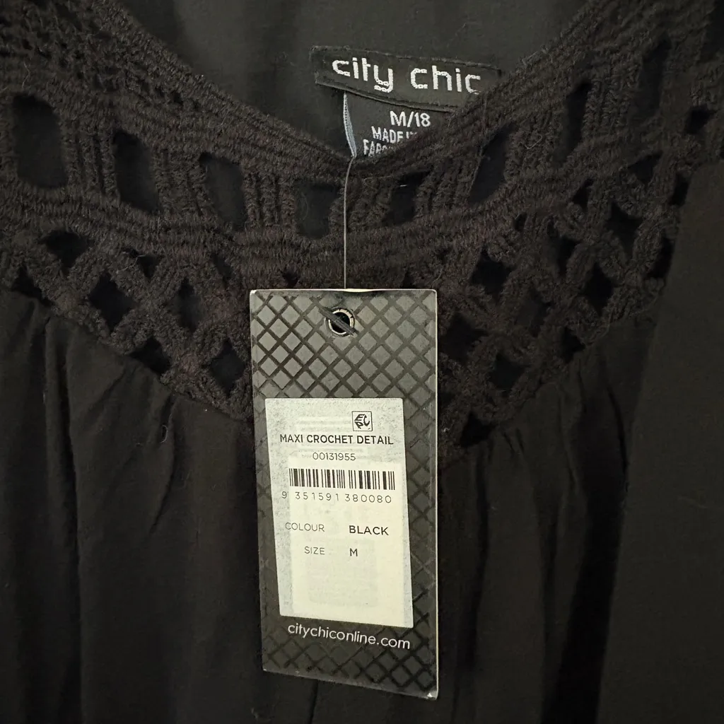 NWT City Chic Maxi Crochet Detail Black Tie Waist Dress Boho Style Bohemian - Image 7