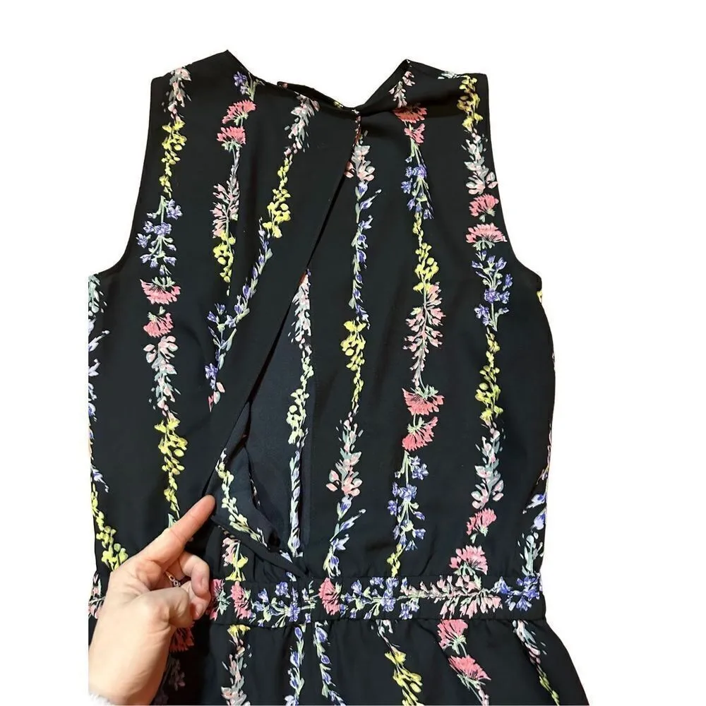 BCBGMAXAZRIA BLACK COMBO ISLA FLORAL-PRINT ROMPER SZ S - Image 9