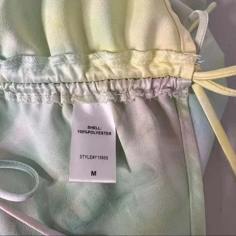 DO + BE Side Ruched Tie Dye Dress Size Medium Adjustable Straps Square Neck Yellow - Image 10