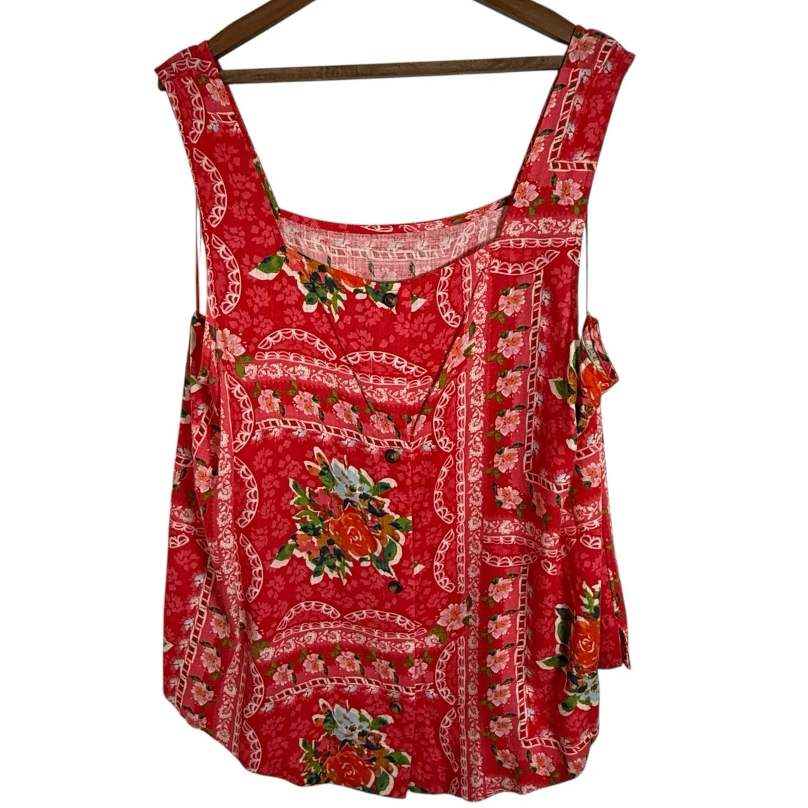 NWTs LC Lauren Conrad Plus Size Top Square‎ Neck Linen Blend Floral Red Pink 3X - Image 3