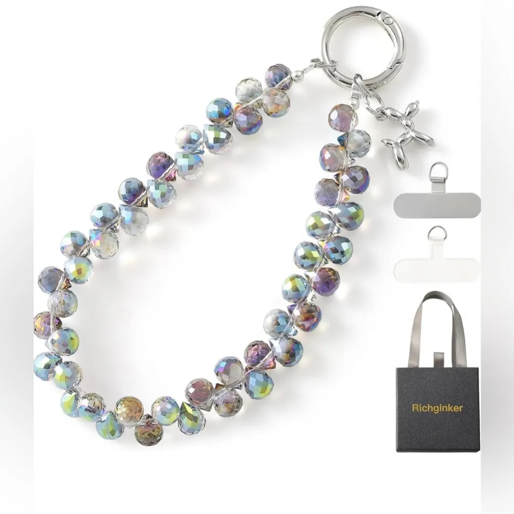 Richginker crystal phone wrist strap purple colorful keychain hands free women’s - Image 2