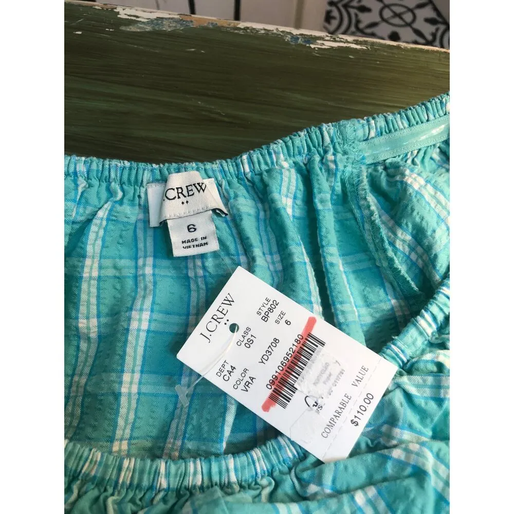 J. Crew NWT Women's Green Seersucker Ruffleneck Plaid Dress - Size 6 - Image 3