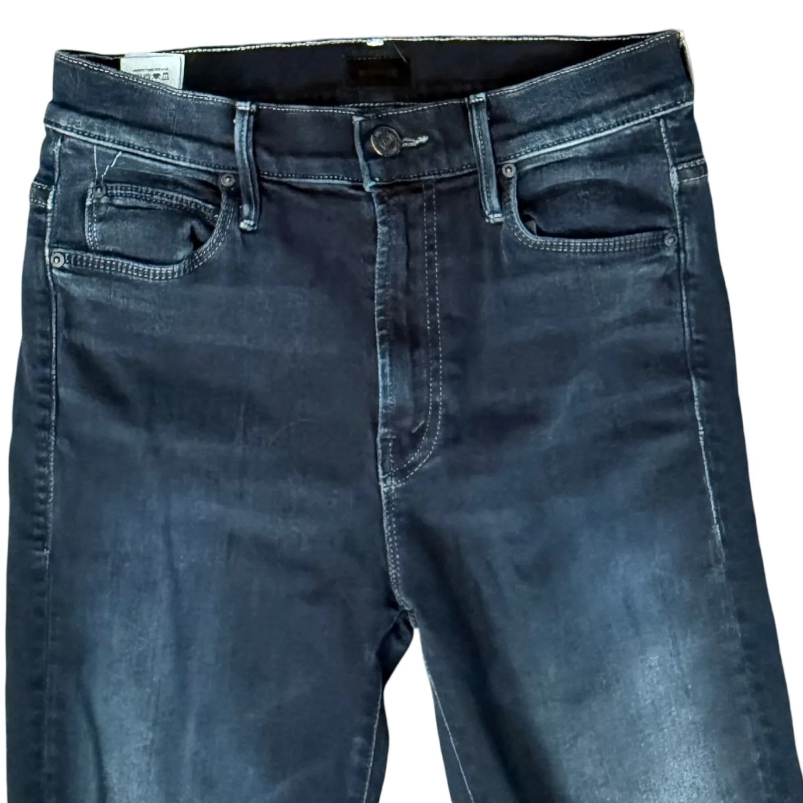 Mother The Stunner Zip Two Step Fray Last Call Dark Wash Skinny Jeans size 25 Blue - Image 12