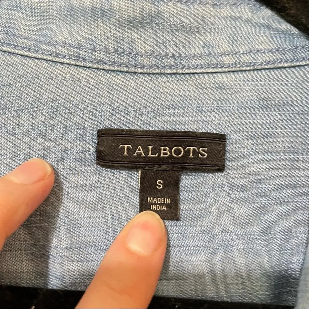 Talbots Ruffled Chambray Button Down Shirt Womens S Coastal Grandma Western Top - Image 2