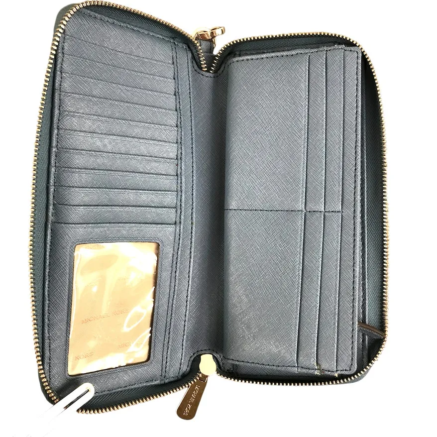 MICHAEL KORS Jet Set Travel Leather Wallet Wristlet Zip Around Card Holder Blue - Image 8