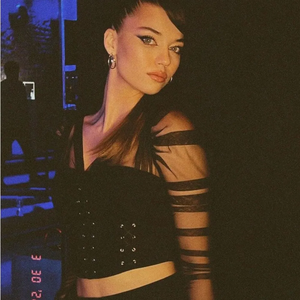 NWT Cup of Stars Black Corset Bustier Sheer Long Sleeve Crop Top Large Grunge - Image 4